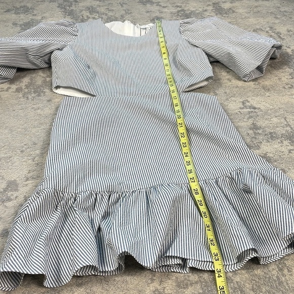 NWT Veronica Beard Iker Dress Side Cut Out Puff Sleeve Ruffle Mini Blue Sz 8 - Picture 9 of 15